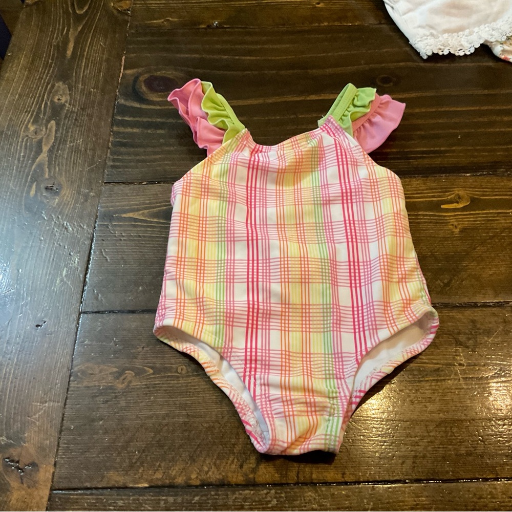 Colorful Plaid Swimsuit with Ruffle Straps